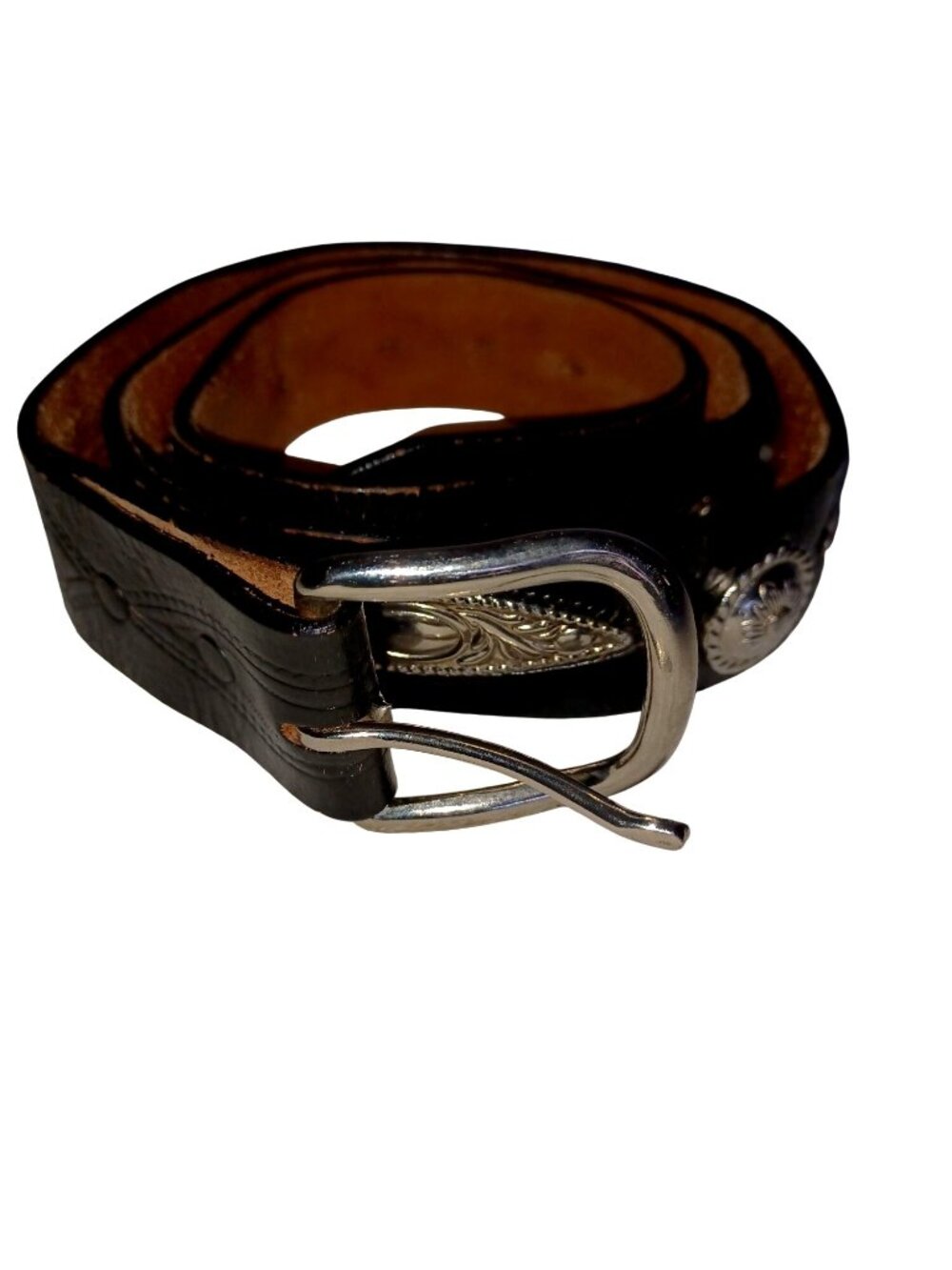 Western Concho Belt Black Leather Silver Buckle Cowboy Rockabilly Mens 40/42